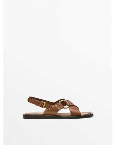 MASSIMO DUTTI Leather Crossover Sandals - Brown