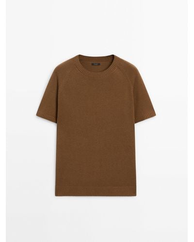 MASSIMO DUTTI Short Sleeve Knit Sweater With Cotton - Brown