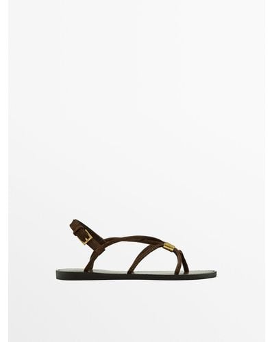 MASSIMO DUTTI Strappy Sandals With Metal Detail - White