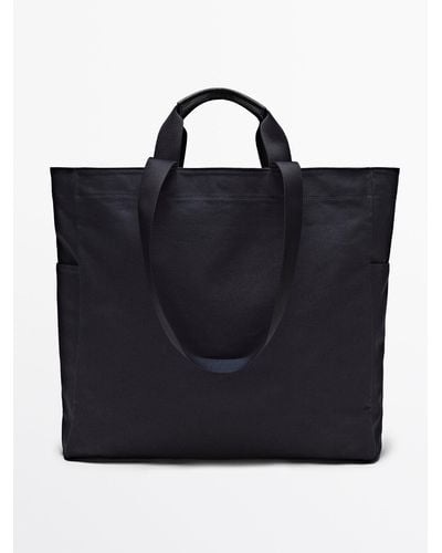 MASSIMO DUTTI Maxi Canvas Shopper Bag - Black