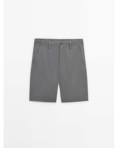 MASSIMO DUTTI Cotton And Linen Blend Bermuda Shorts - Gray