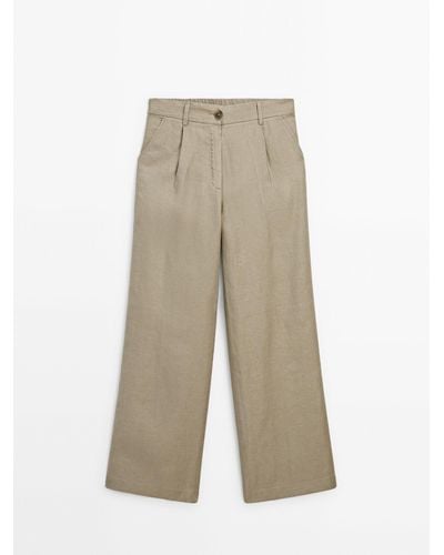 MASSIMO DUTTI Wide-Leg Linen Pants - Natural
