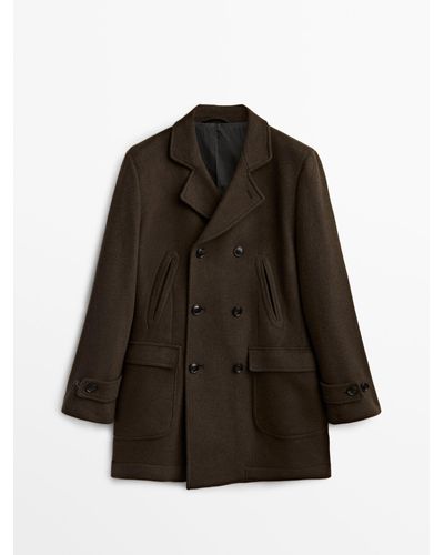 MASSIMO DUTTI Wool Double-breasted Three-quarter-length Coat - Brown
