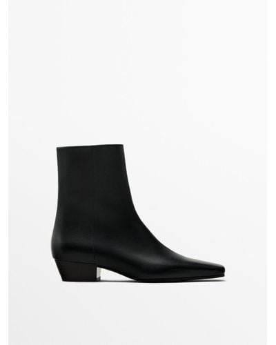 MASSIMO DUTTI Contrast Heel Ankle Boots - Black