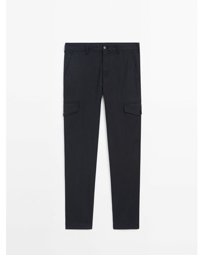 MASSIMO DUTTI Relaxed Fit Cargo Pants - Blue
