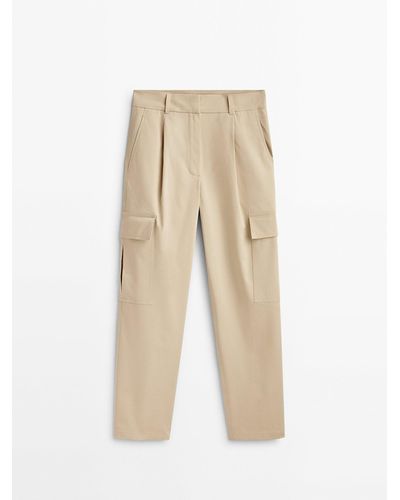MASSIMO DUTTI Maxi Cargo Pants With Pockets - Natural