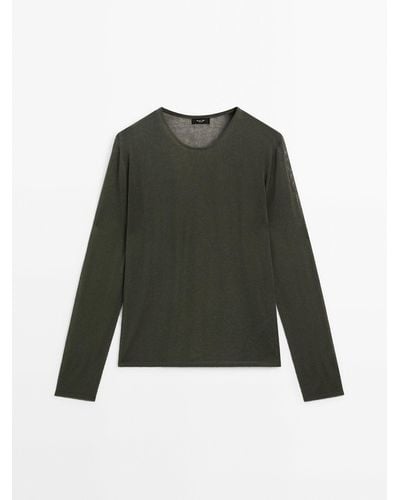 MASSIMO DUTTI Plain Knit Sweater With Crew Neck - Green