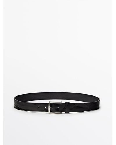 MASSIMO DUTTI Worn Effect Leather Belt - White