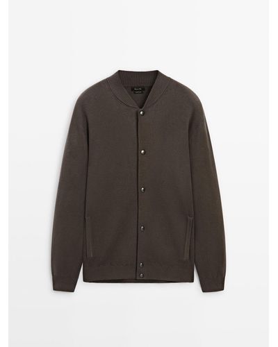 MASSIMO DUTTI Knit Bomber Jacket With Snap-Buttons - Brown