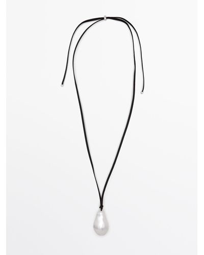 MASSIMO DUTTI Leather Cord Necklace With Asymmetric Piece - Blue