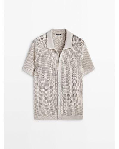 MASSIMO DUTTI Crochet Knit Shirt With Short Sleeves And Buttons - White