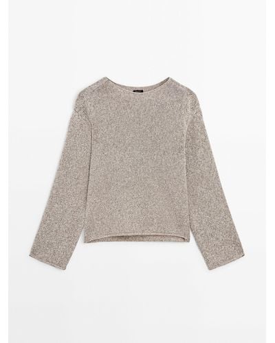 MASSIMO DUTTI Knit Sweater With Textured Detail - Natural