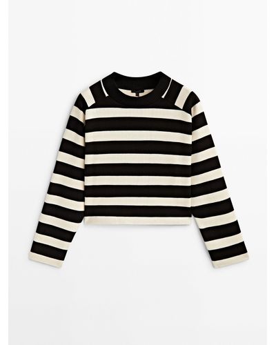 MASSIMO DUTTI 100% Cotton Striped Sweatshirt - Black