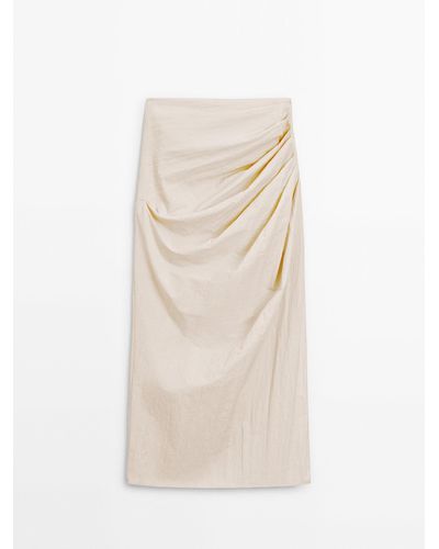 MASSIMO DUTTI Long Skirt With Gathered Detail - White