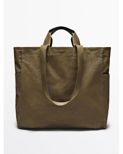 MASSIMO DUTTI Maxi Canvas Shopper Bag - Green