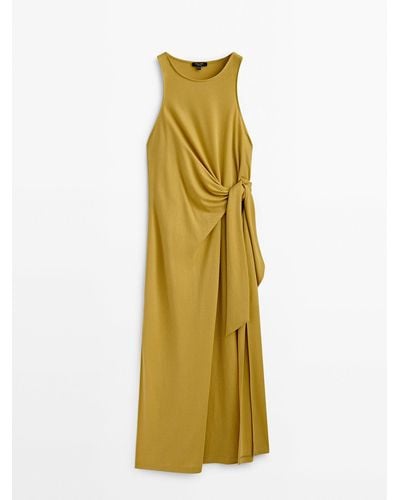 MASSIMO DUTTI Midi Dress With Knot Detail - Metallic