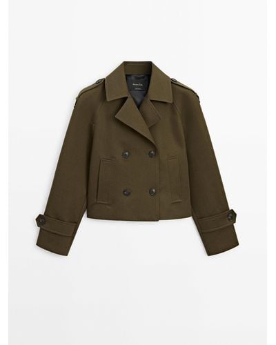 MASSIMO DUTTI 2-Layer Double-Breasted Cropped Trench Coat - Brown