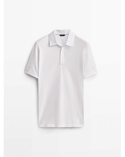 MASSIMO DUTTI 100% Cotton Short Sleeve Polo Shirt - Natural