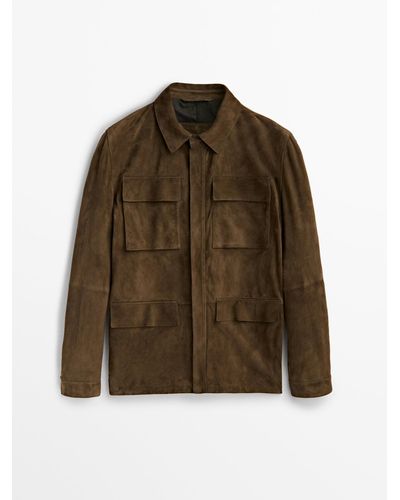 MASSIMO DUTTI Suede Jacket With Pockets - Brown