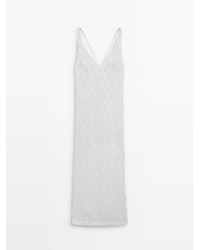 MASSIMO DUTTI Frayed Devoré Strappy Dress - White