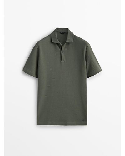 MASSIMO DUTTI 100% Cotton Polo Shirt Maxi-textured - Green