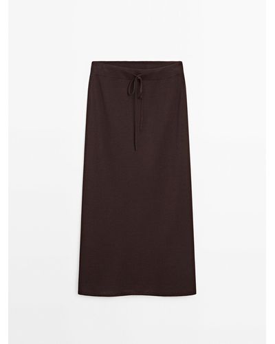 MASSIMO DUTTI Knit Midi Skirt With Drawstrings - Brown