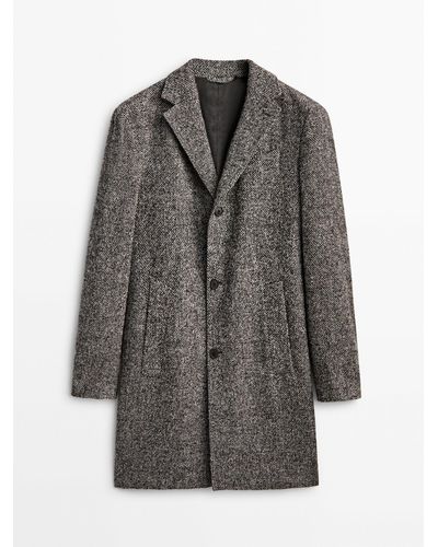 MASSIMO DUTTI Long Wool Blend Coat - Gray