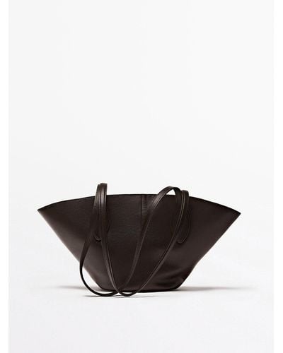 MASSIMO DUTTI Nappa Leather Mini Tote Bag With Long Strap - Black