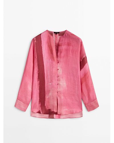 MASSIMO DUTTI Color Block Ramie Shirt - Pink