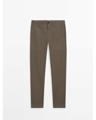 MASSIMO DUTTI Relaxed Fit Canvas Pants - Gray