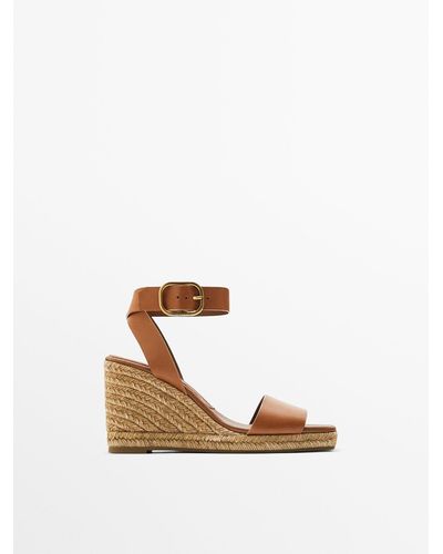 MASSIMO DUTTI Jute Wedges With Buckled Ankle Strap - White