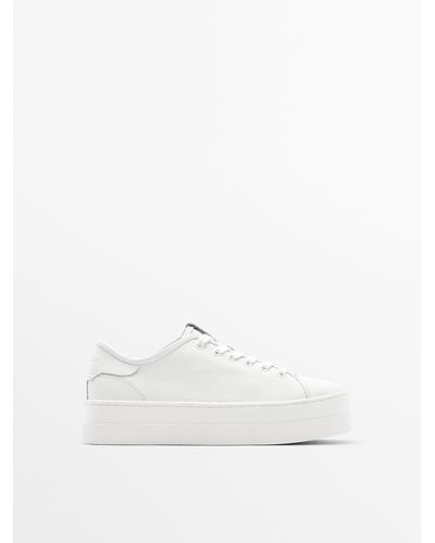 MASSIMO DUTTI Leather Platform Sneakers - White