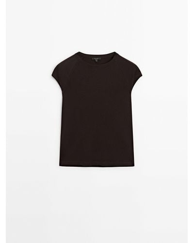 MASSIMO DUTTI Short Sleeve Cotton T-Shirt With Short Raglan Sleeves - Black