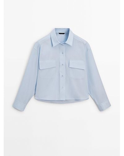 MASSIMO DUTTI Cotton Poplin Shirt With Pockets - Blue