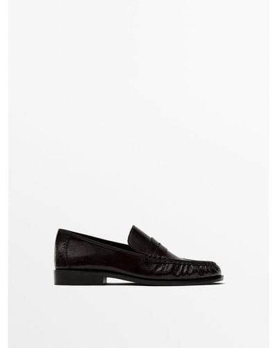 MASSIMO DUTTI Gathered Penny Loafers - White
