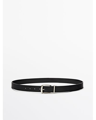 MASSIMO DUTTI Leather Belt With Metal Loop - White