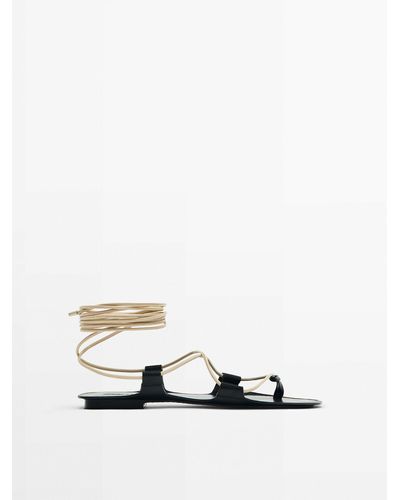 MASSIMO DUTTI Leather Flat Tied Sandals - Limited Edition - White