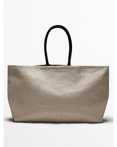 MASSIMO DUTTI Linen Maxi Shopper Bag - Natural