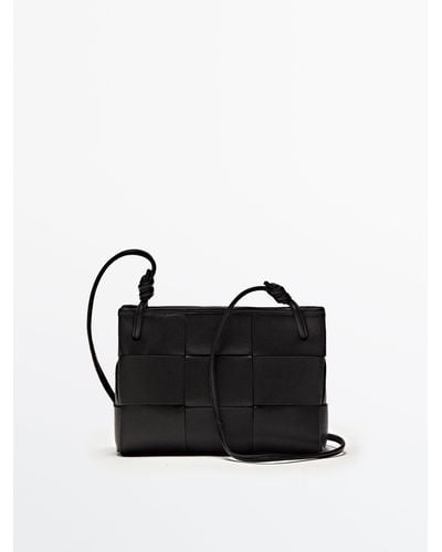 MASSIMO DUTTI Braided Leather Crossbody Bag - Black