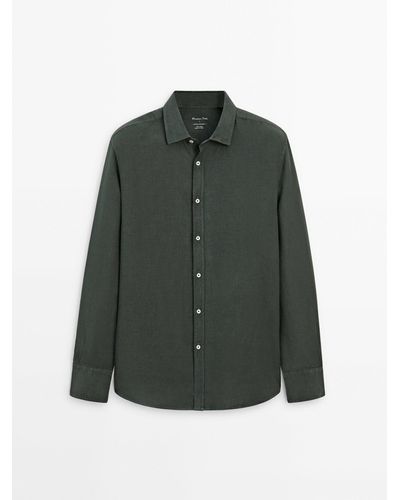 MASSIMO DUTTI Slim-Fit 100% Linen Shirt - Green