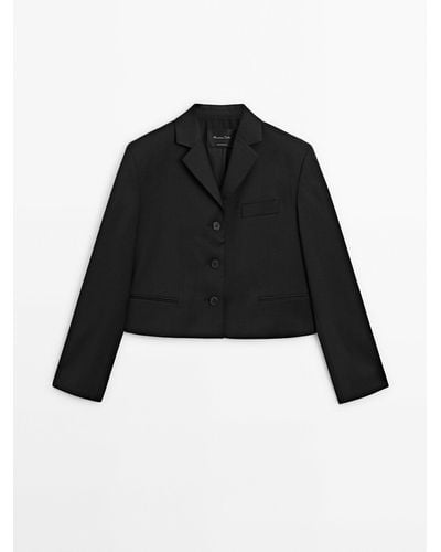 MASSIMO DUTTI Cropped Blazer With Buttons - Black