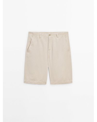 MASSIMO DUTTI Cotton And Linen Blend Bermuda Shorts - Natural