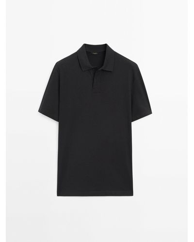 MASSIMO DUTTI Short Sleeve Comfort Polo Shirt - Black