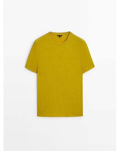 MASSIMO DUTTI Short Sleeve Cotton Blend T-Shirt - Yellow
