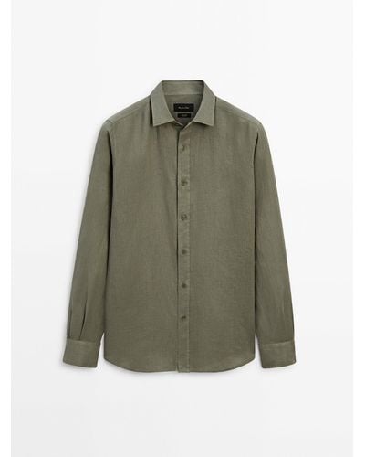 MASSIMO DUTTI 100% Linen Regular Fit Shirt - Green