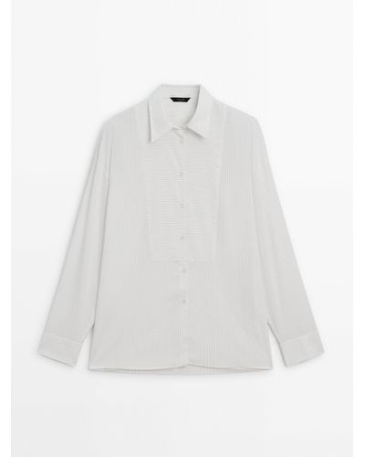 MASSIMO DUTTI Striped Shirt With Chest Detailing - White