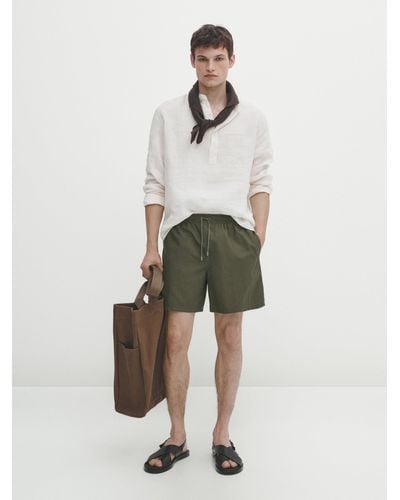 MASSIMO DUTTI Unifarbene Badeshorts Mit Pigment - Khaki - S - Weiß