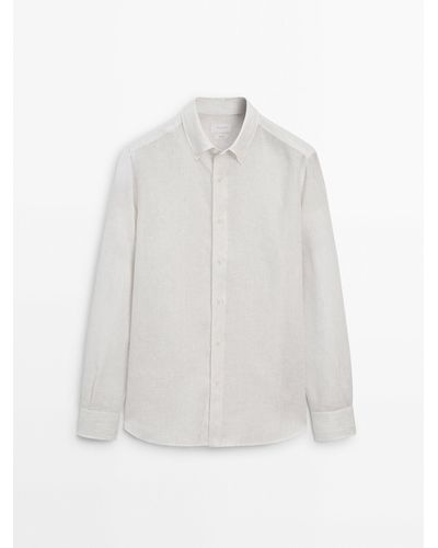 MASSIMO DUTTI Regular-Fit Striped 100% Linen Shirt - White