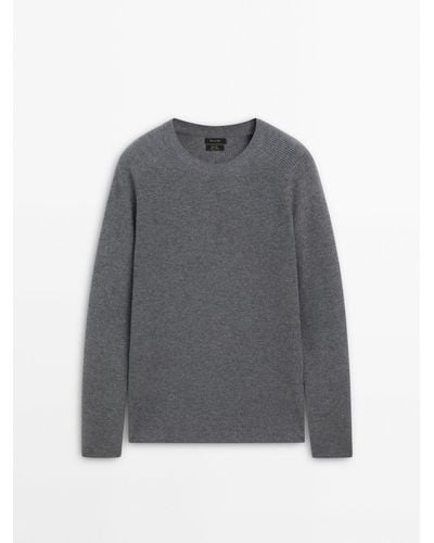MASSIMO DUTTI Wool And Cotton Blend Knit Sweater With Crew Neck - Gray