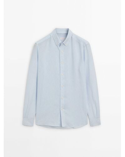 MASSIMO DUTTI 100% Linen Regular Fit Shirt - Blue